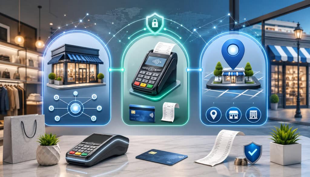 Merchant, terminal, and store ID payment system illustration