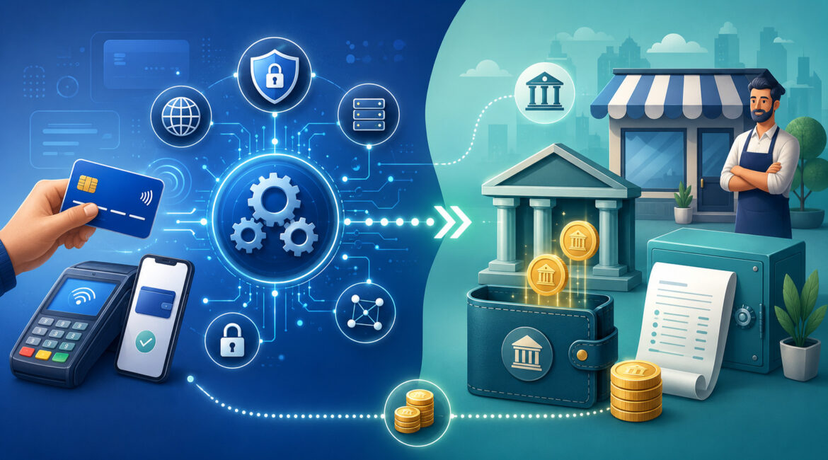 Payment processor and merchant account transaction flow illustration