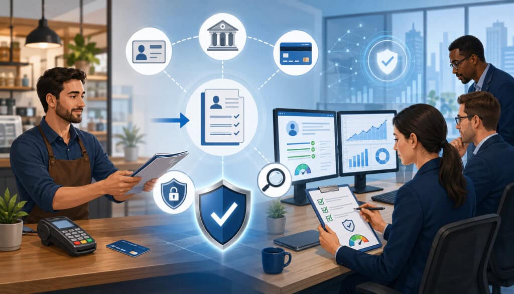 Merchant account application review process illustration