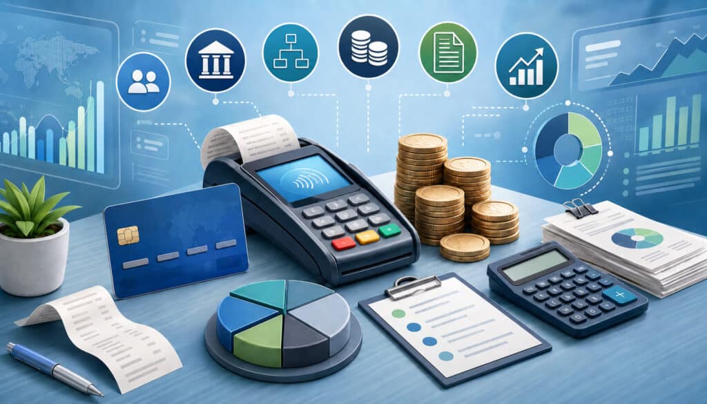Payment processing fees, rates, and transaction cost analysis illustration