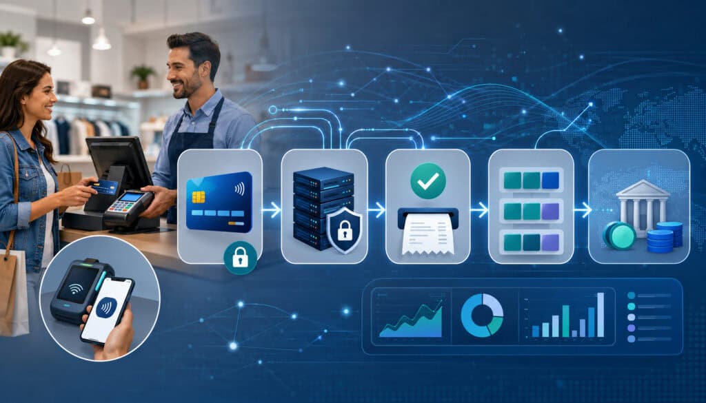Customer payment processing from POS capture to transaction batching
