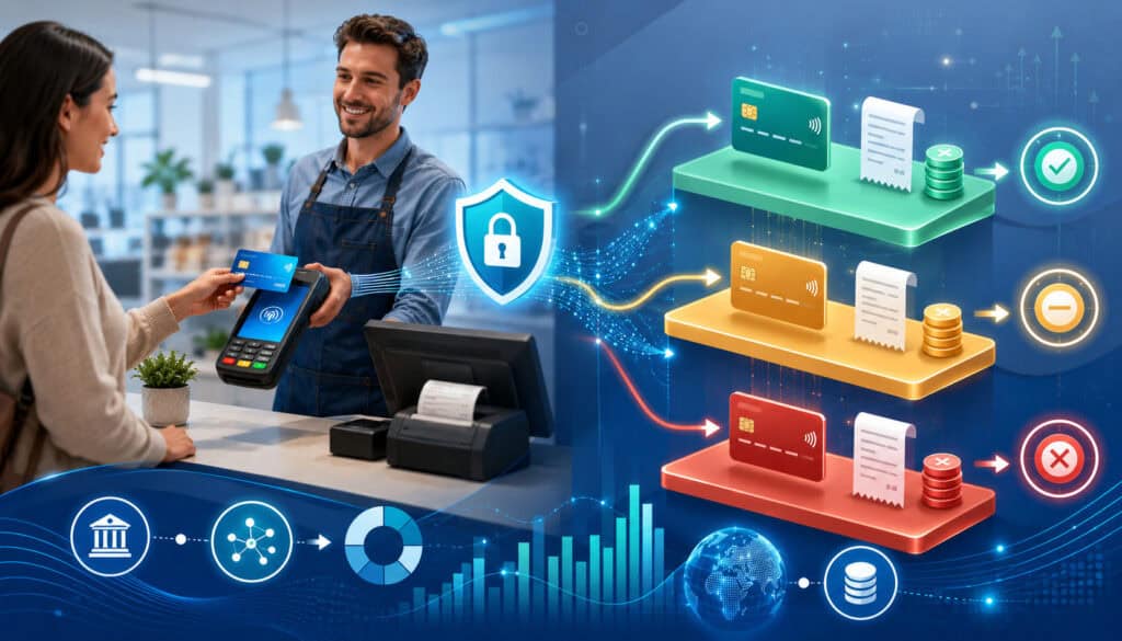 Tiered credit card processing with payment terminal and transaction fee levels