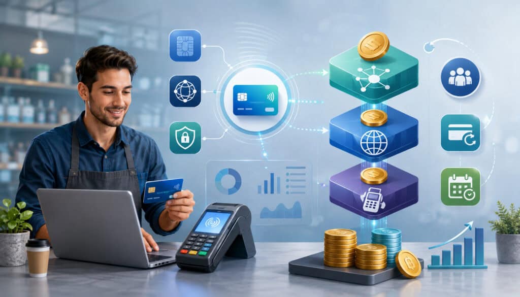 Merchant reviewing payment processing fees and membership pricing