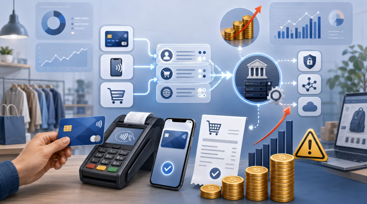 Payment processing illustration showing non-qualified transactions and higher fees