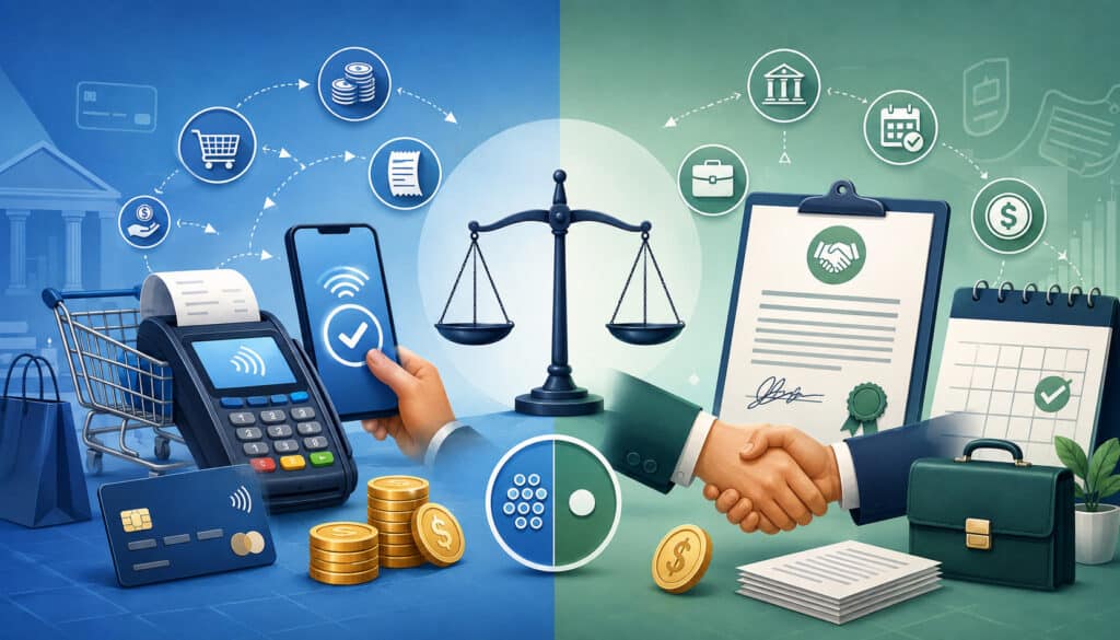 Transaction fees vs. contract fees payment processing illustration