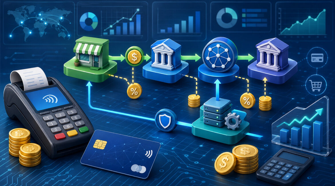 Interchange fees and card payment processing flow illustration