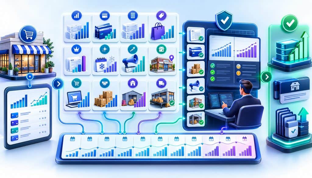 Sales forecast for an underwriting review for higher volume showing monthly card sales, transaction count, ticket size, seasonality, and growth evidence
